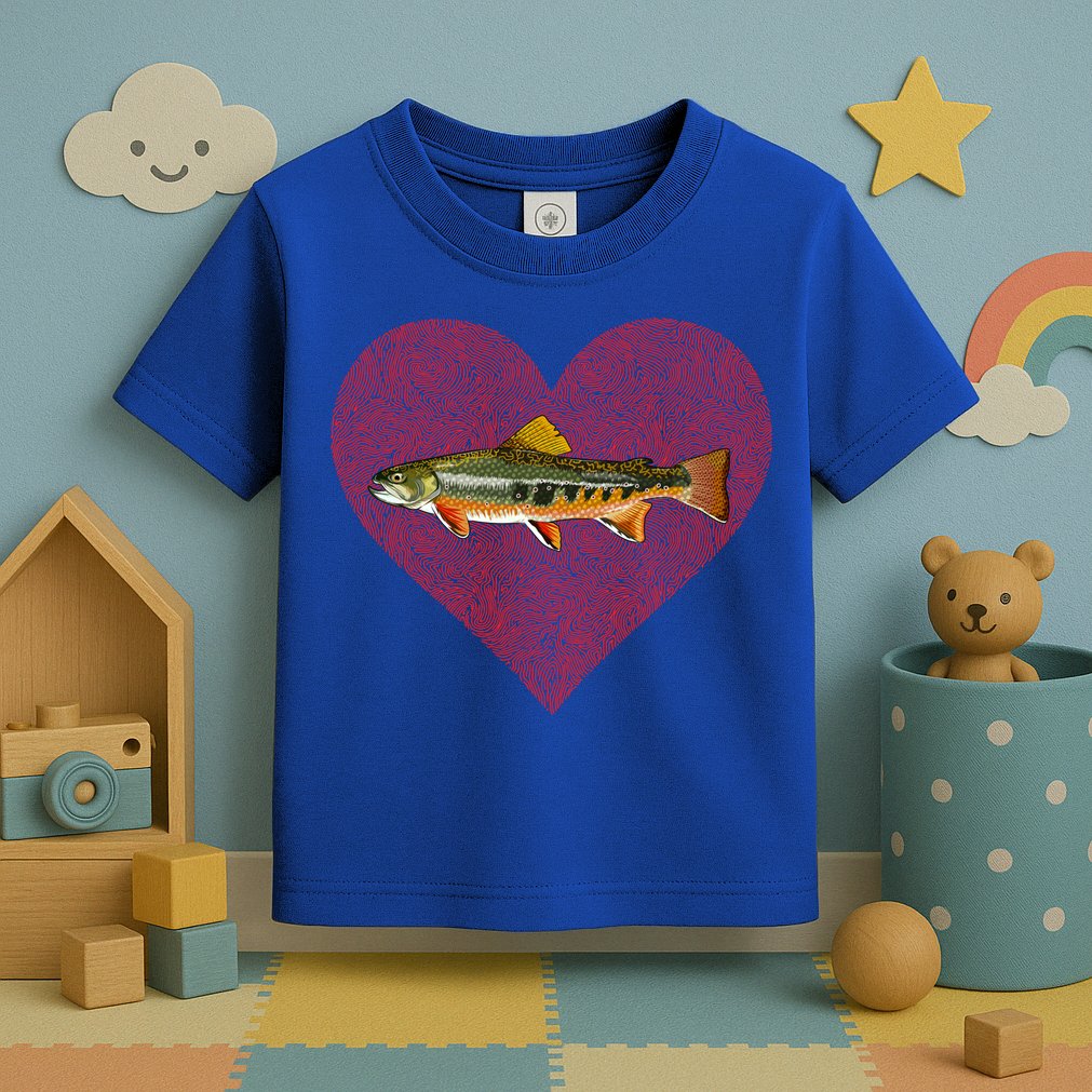 Brook Trout Valentines Day Fish Love Fingerprint Funny Gift Toddler T-Shirt