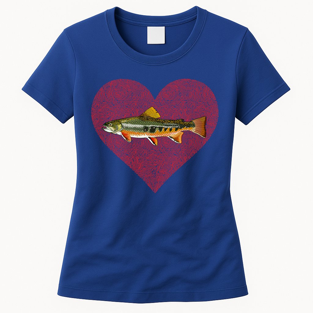 Brook Trout Valentines Day Fish Love Fingerprint Funny Gift Womens T-Shirt