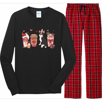 Boston Terrier Valentines Day Dog Mom Coffee Lovers Gift Long Sleeve Pajama Set