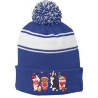 Boston Terrier Valentines Day Dog Mom Coffee Lovers Gift Stripe Pom Pom Beanie