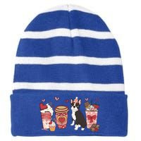 Boston Terrier Valentines Day Dog Mom Coffee Lovers Gift Striped Beanie with Solid Band