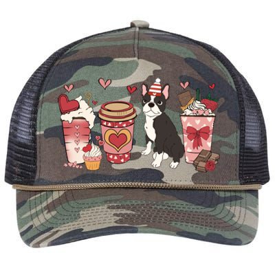 Boston Terrier Valentines Day Dog Mom Coffee Lovers Gift Retro Rope Trucker Hat Cap