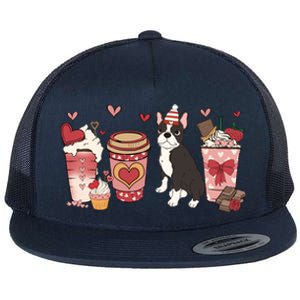 Boston Terrier Valentines Day Dog Mom Coffee Lovers Gift Flat Bill Trucker Hat