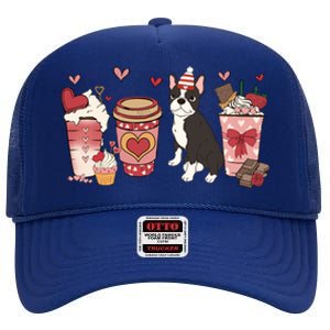 Boston Terrier Valentines Day Dog Mom Coffee Lovers Gift High Crown Mesh Back Trucker Hat