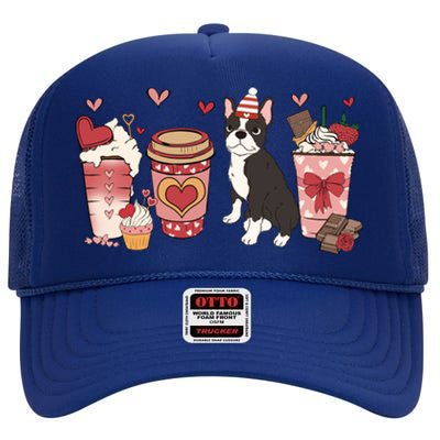 Boston Terrier Valentines Day Dog Mom Coffee Lovers Gift High Crown Mesh Back Trucker Hat