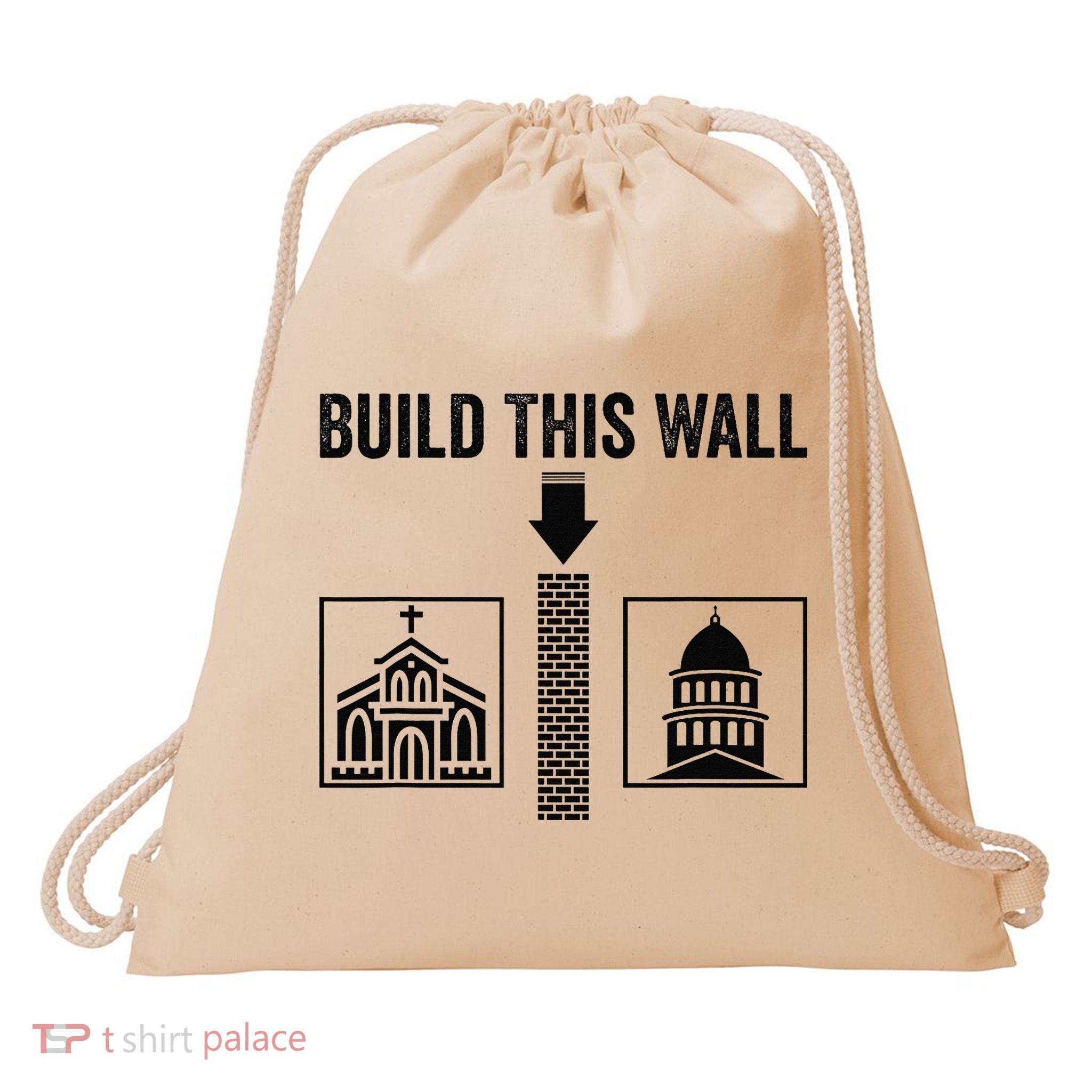 Build This Wall Separation of Church And State USA Drawstring Bag