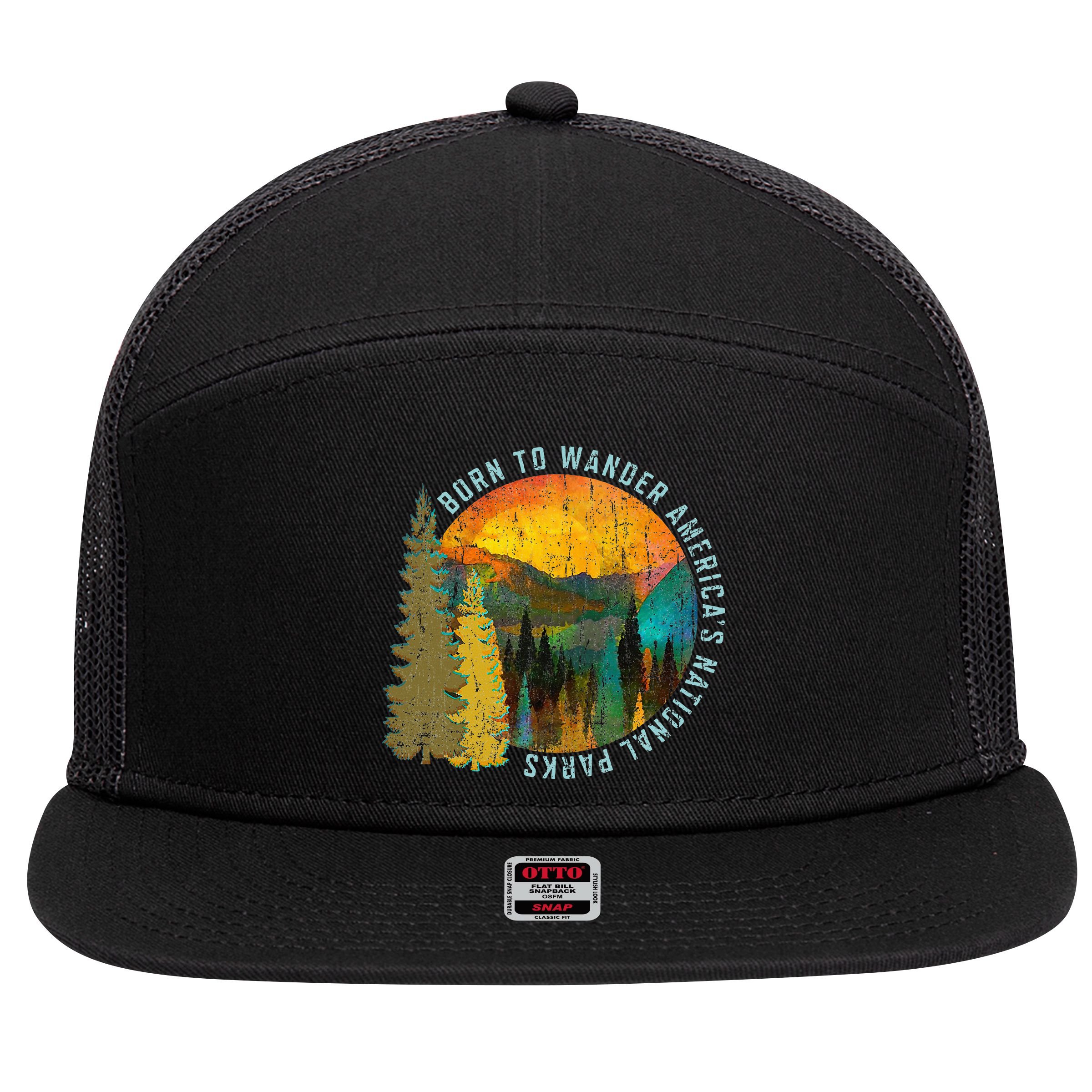 Born To Wander Americas National Parks Vintage 7 Panel Mesh Trucker Snapback Hat