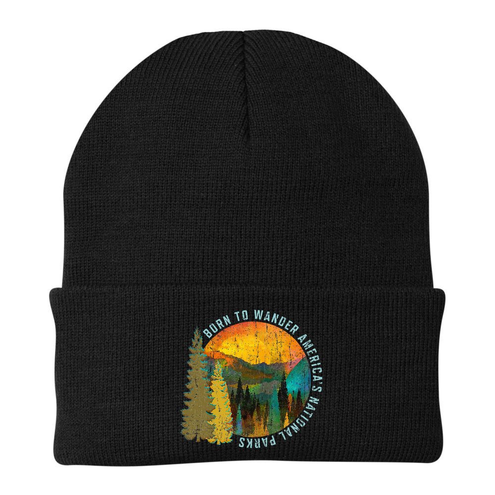 Born To Wander Americas National Parks Vintage Beanie