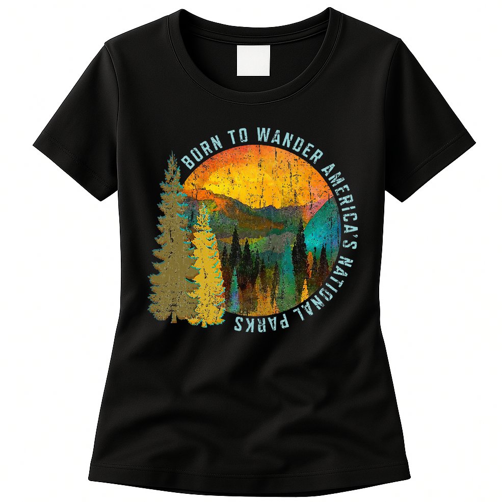 Born To Wander Americas National Parks Vintage Womens T-Shirt