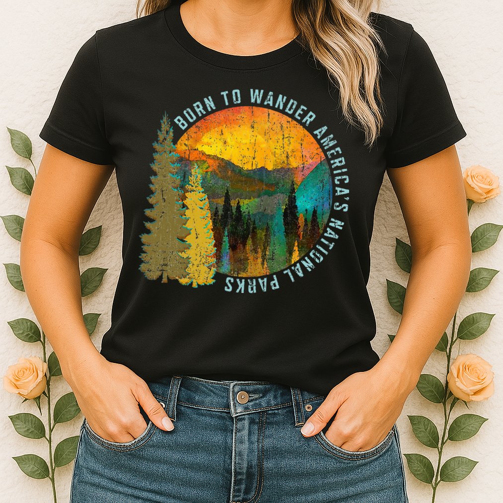 Born To Wander Americas National Parks Vintage Womens T-Shirt