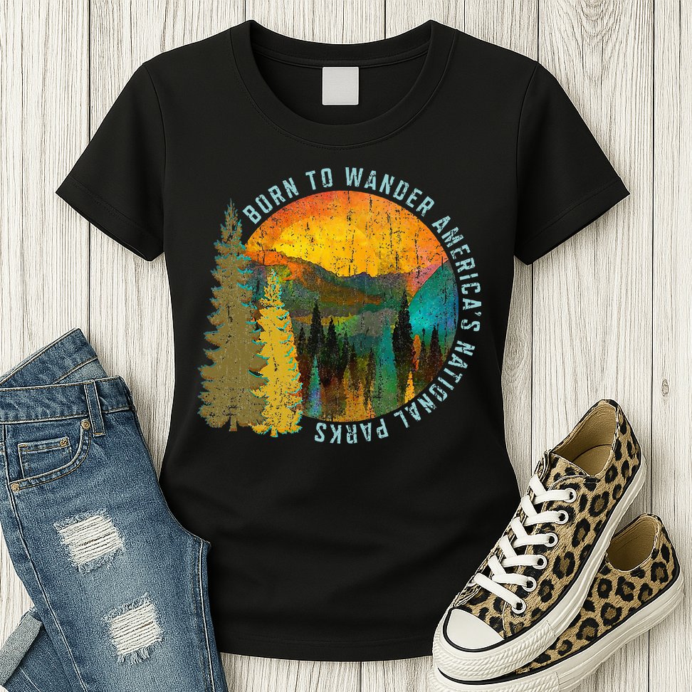 Born To Wander Americas National Parks Vintage Womens T-Shirt