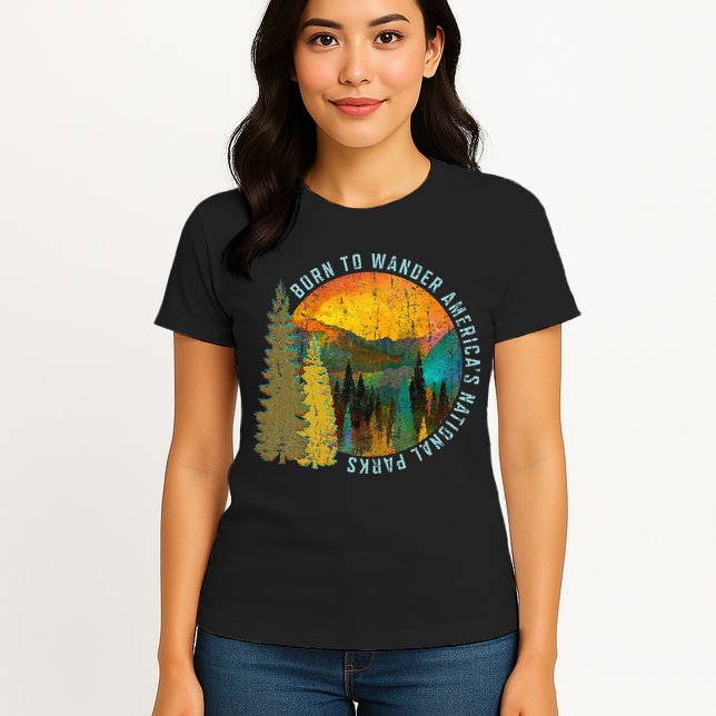 Born To Wander Americas National Parks Vintage Womens T-Shirt