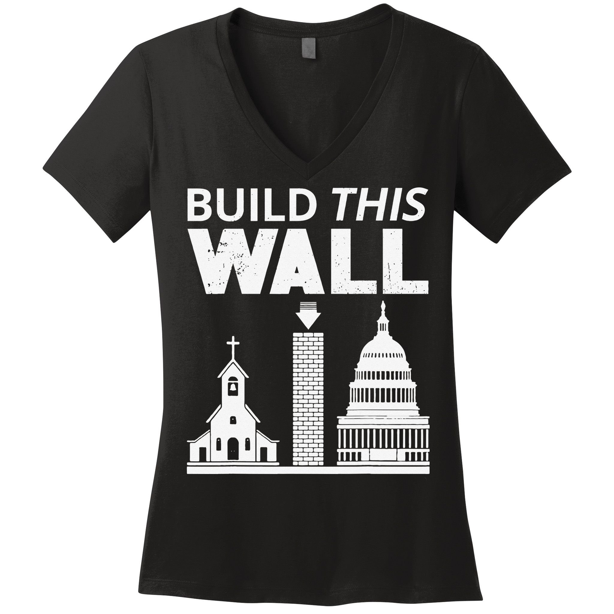 Build This Wall Separation of Church And State USA Women's V-Neck T-Shirt