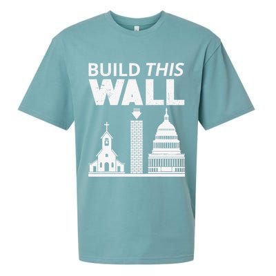 Build This Wall Separation of Church And State USA Sueded Cloud Jersey T-Shirt
