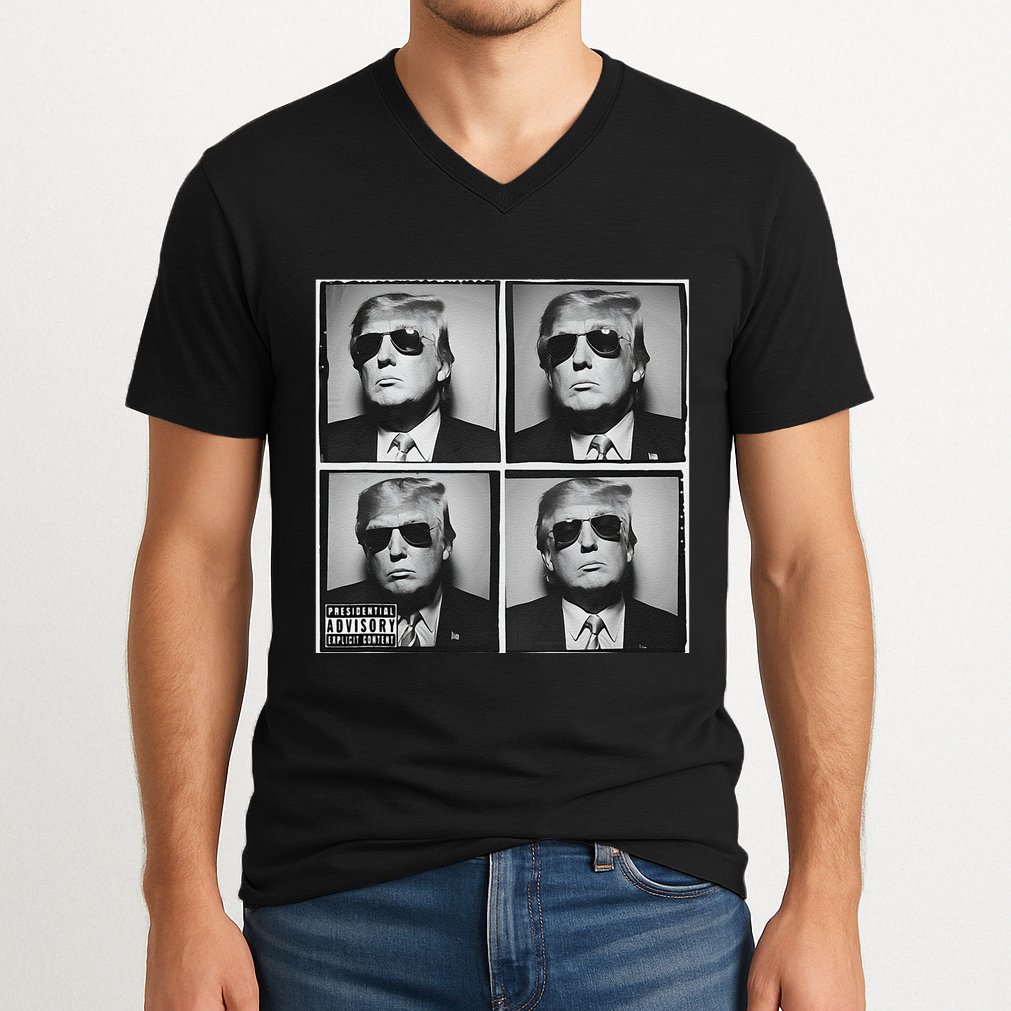 Badass Trump Wearing Sunglasses Donald Trump Album Cover V-Neck T-Shirt