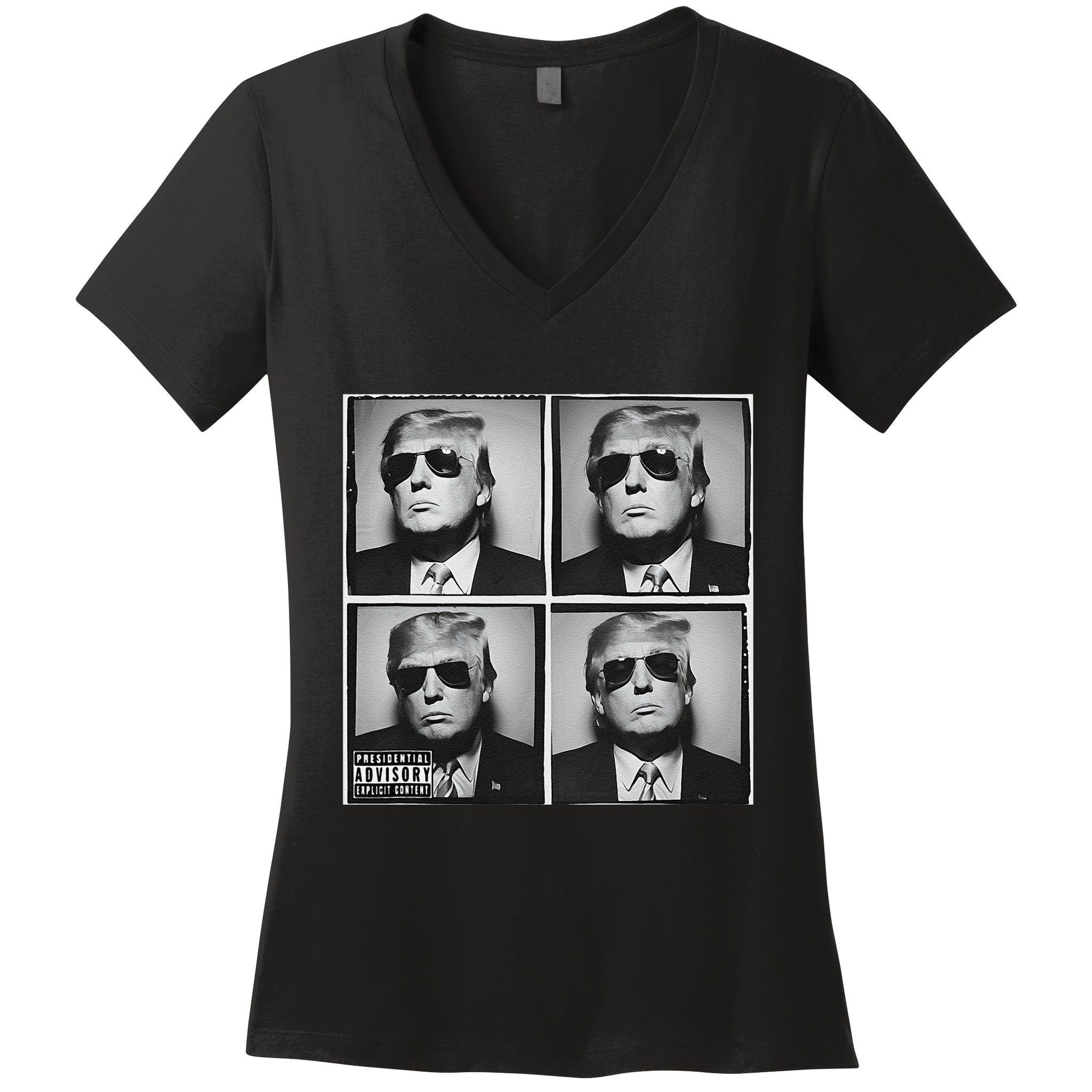 Badass Trump Wearing Sunglasses Donald Trump Album Cover Women's V-Neck T-Shirt