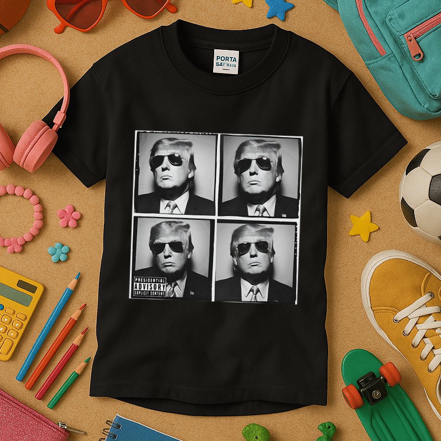 Badass Trump Wearing Sunglasses Donald Trump Album Cover Kids T-Shirt