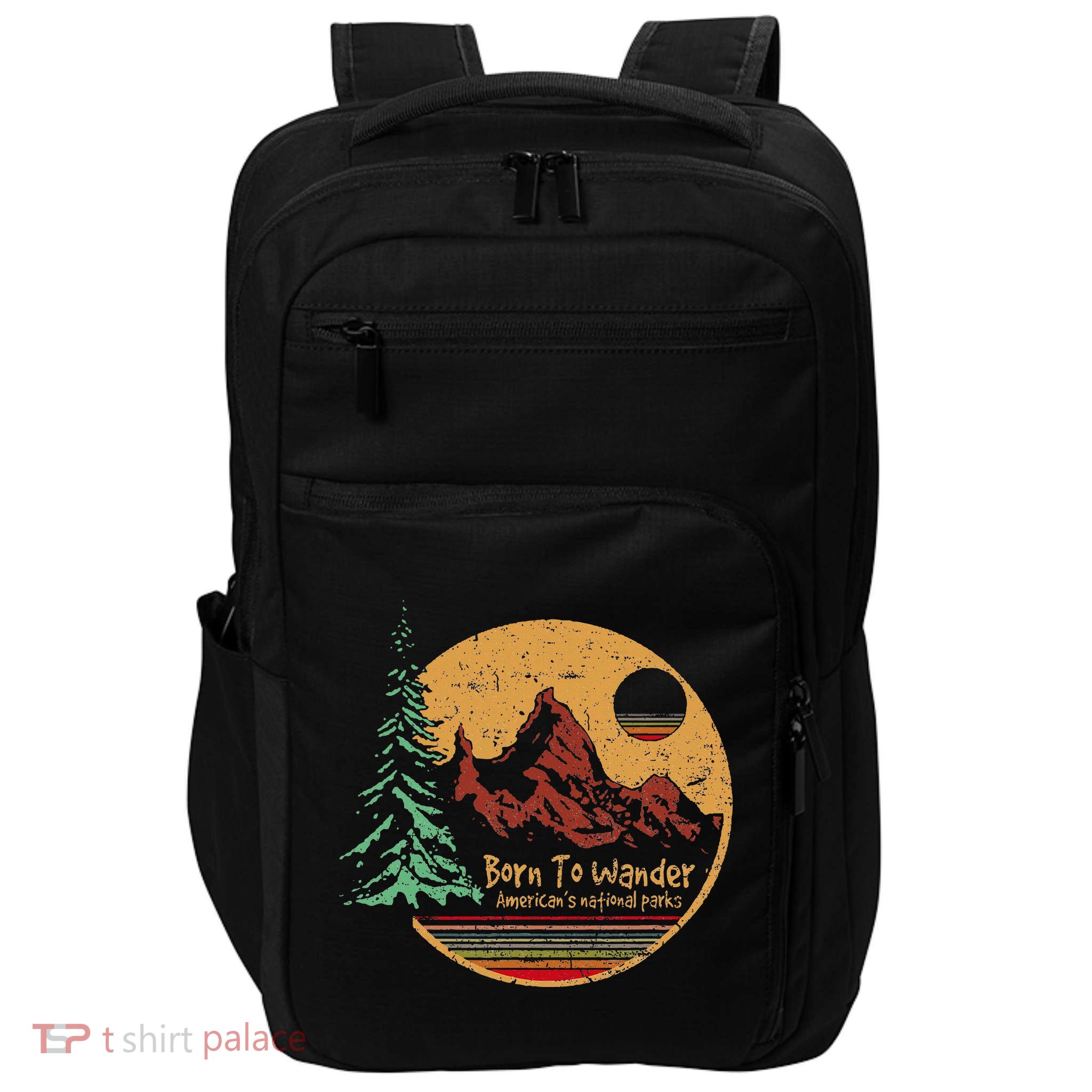 Born To Wander Americas National Parks Vintage Impact Tech Backpack
