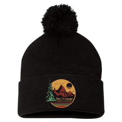 Born To Wander Americas National Parks Vintage Pom Pom 12in Knit Beanie
