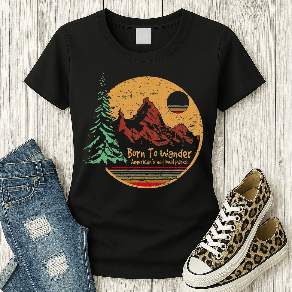 Born To Wander Americas National Parks Vintage Womens T-Shirt