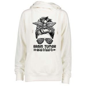 Brain Tumor Warrior Messy Bun Women Brain Tumor Awareness Womens Funnel Neck Pullover Hood