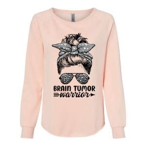 Brain Tumor Warrior Messy Bun Women Brain Tumor Awareness Womens California Wash Sweatshirt