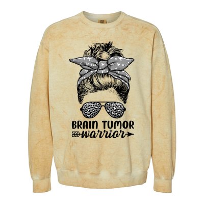 Brain Tumor Warrior Messy Bun Women Brain Tumor Awareness Colorblast Crewneck Sweatshirt