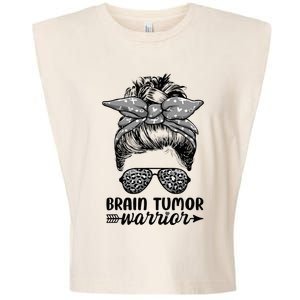 Brain Tumor Warrior Messy Bun Women Brain Tumor Awareness Garment-Dyed Women's Muscle Tee