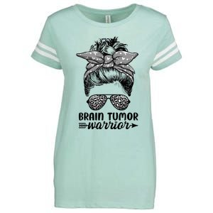 Brain Tumor Warrior Messy Bun Women Brain Tumor Awareness Enza Ladies Jersey Football T-Shirt