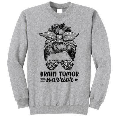 Brain Tumor Warrior Messy Bun Women Brain Tumor Awareness Tall Sweatshirt