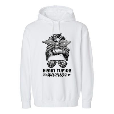 Brain Tumor Warrior Messy Bun Women Brain Tumor Awareness Garment-Dyed Fleece Hoodie