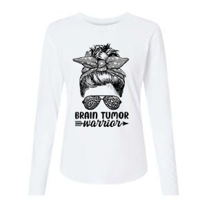 Brain Tumor Warrior Messy Bun Women Brain Tumor Awareness Womens Cotton Relaxed Long Sleeve T-Shirt