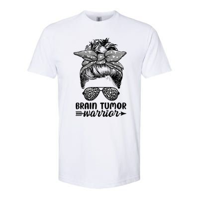 Brain Tumor Warrior Messy Bun Women Brain Tumor Awareness Softstyle CVC T-Shirt