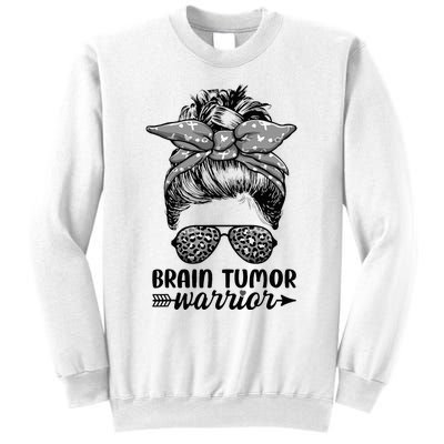 Brain Tumor Warrior Messy Bun Women Brain Tumor Awareness Sweatshirt