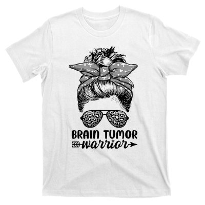 Brain Tumor Warrior Messy Bun Women Brain Tumor Awareness T-Shirt