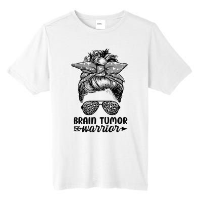 Brain Tumor Warrior Messy Bun Women Brain Tumor Awareness Tall Fusion ChromaSoft Performance T-Shirt