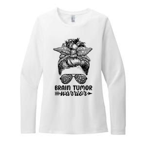 Brain Tumor Warrior Messy Bun Women Brain Tumor Awareness Womens CVC Long Sleeve Shirt