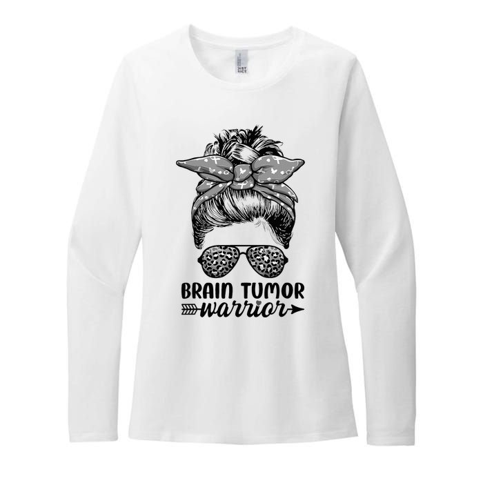 Brain Tumor Warrior Messy Bun Women Brain Tumor Awareness Womens CVC Long Sleeve Shirt