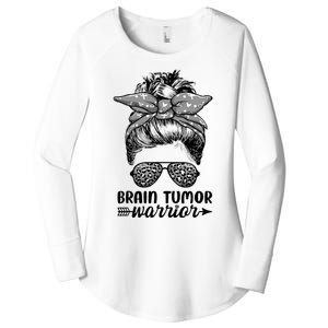 Brain Tumor Warrior Messy Bun Women Brain Tumor Awareness Women's Perfect Tri Tunic Long Sleeve Shirt