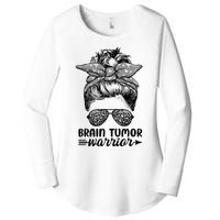 Brain Tumor Warrior Messy Bun Women Brain Tumor Awareness Women's Perfect Tri Tunic Long Sleeve Shirt