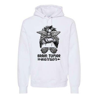 Brain Tumor Warrior Messy Bun Women Brain Tumor Awareness Premium Hoodie