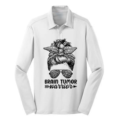 Brain Tumor Warrior Messy Bun Women Brain Tumor Awareness Silk Touch Performance Long Sleeve Polo