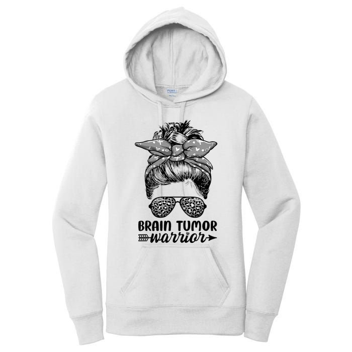 Brain Tumor Warrior Messy Bun Women Brain Tumor Awareness Women's Pullover Hoodie