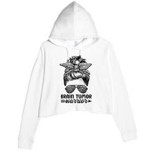 Brain Tumor Warrior Messy Bun Women Brain Tumor Awareness Crop Fleece Hoodie