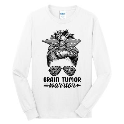 Brain Tumor Warrior Messy Bun Women Brain Tumor Awareness Tall Long Sleeve T-Shirt