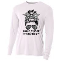 Brain Tumor Warrior Messy Bun Women Brain Tumor Awareness Cooling Performance Long Sleeve Crew