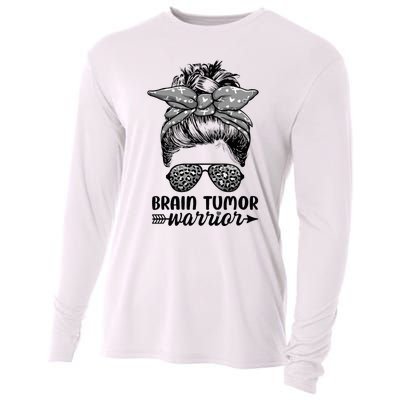 Brain Tumor Warrior Messy Bun Women Brain Tumor Awareness Cooling Performance Long Sleeve Crew