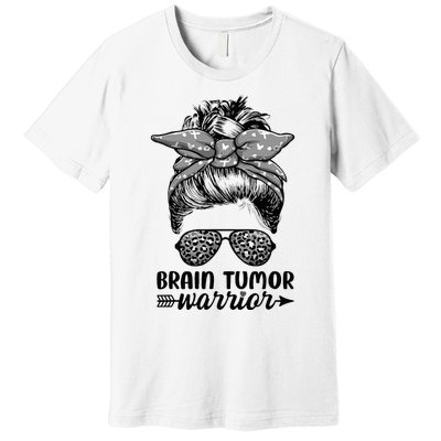 Brain Tumor Warrior Messy Bun Women Brain Tumor Awareness Premium T-Shirt