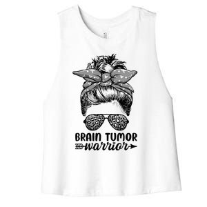 Brain Tumor Warrior Messy Bun Women Brain Tumor Awareness Women's Racerback Cropped Tank