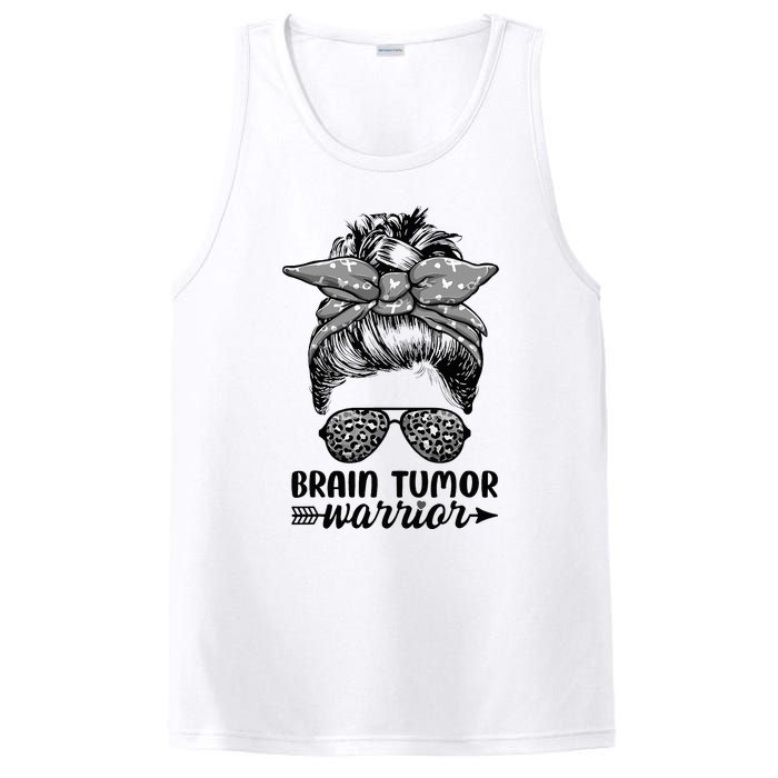 Brain Tumor Warrior Messy Bun Women Brain Tumor Awareness PosiCharge Competitor Tank